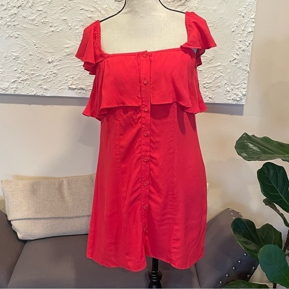 Revolve Privacy Please Norval Off Shoulder Button Dress Red Sz S - Picture 2 of 9
